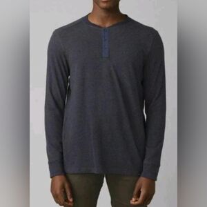 Prana Ronnie Long Sleeve Henley, Blue/Tan, Sz L